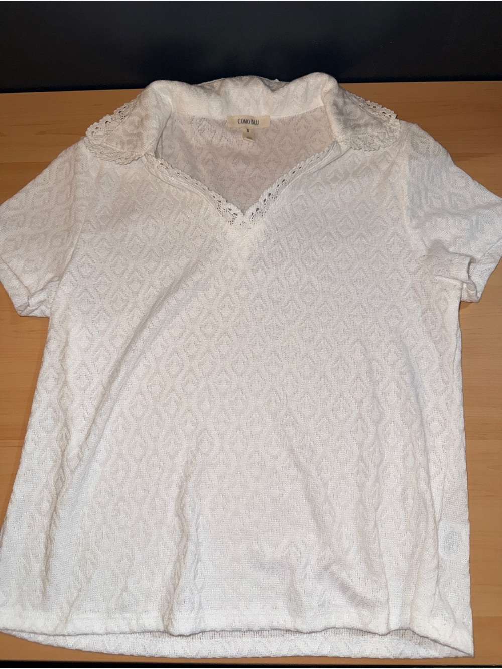 COMO BLU Women's White Lace Collar Short Sleeve Blouse